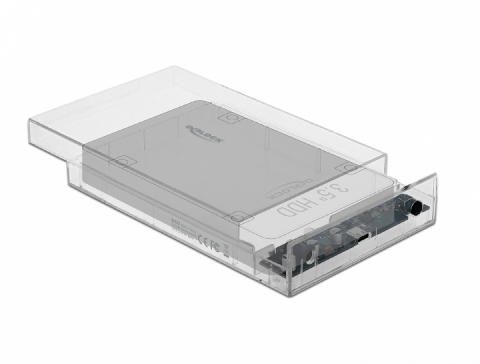 Imagine Rack extern USB-C 3.1 pentru 3.5" SATA HDD / SSD transparent, Delock 42623